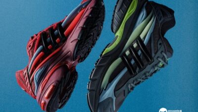 Adidas Adistar Jellyfish De Pharrell En Red Y Storm, Vista De Las Dos Zapatillas