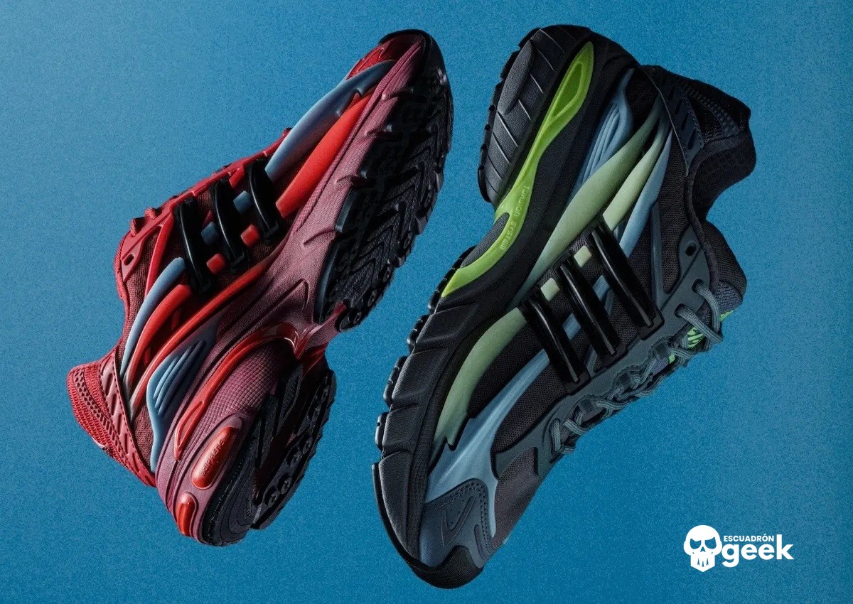 Adidas Adistar Jellyfish De Pharrell En Red Y Storm, Vista De Las Dos Zapatillas