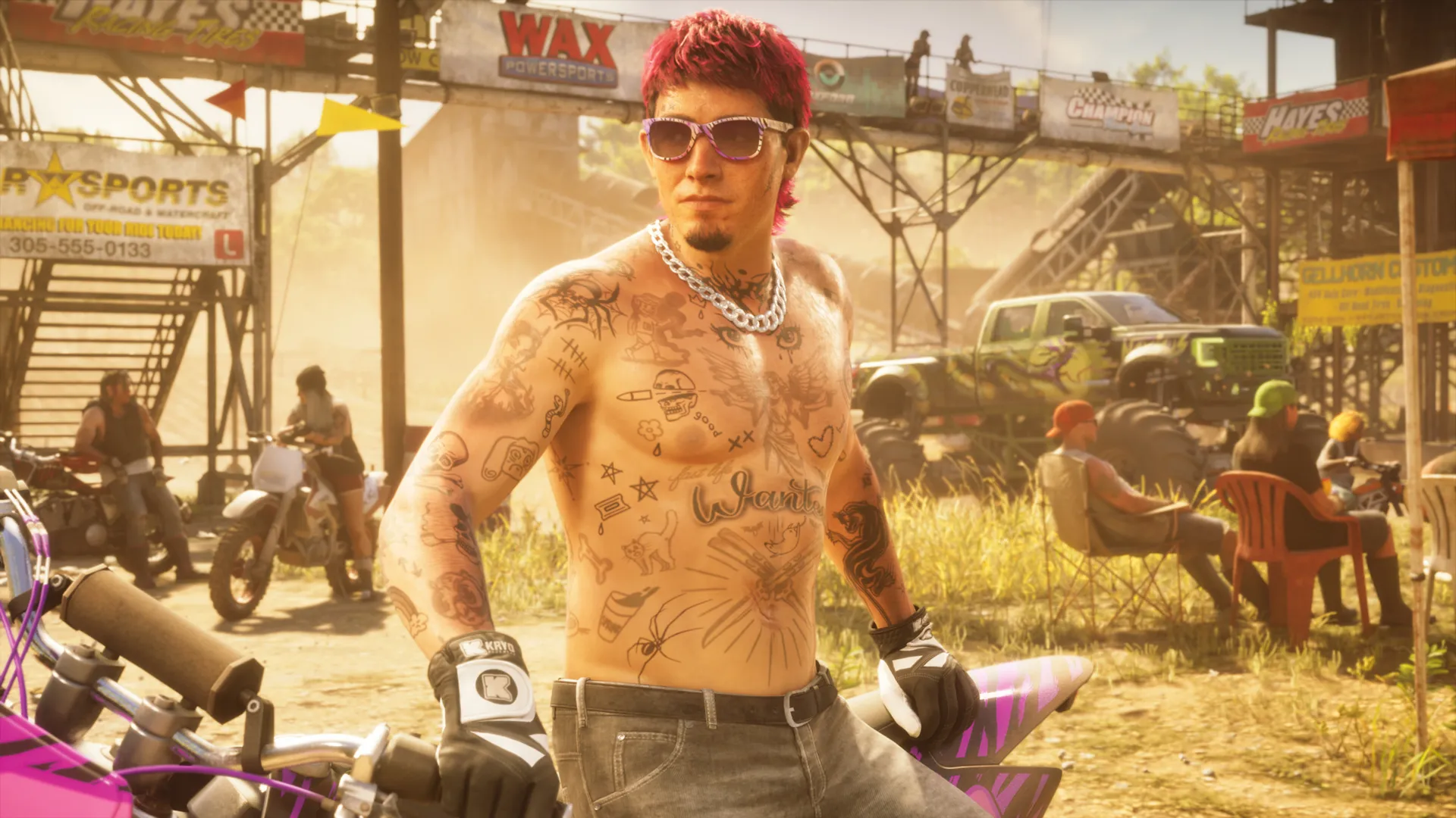 Motociclista Sin Camisa Se Prepara Para Una Carrera Al Aire Libre En Gta 6