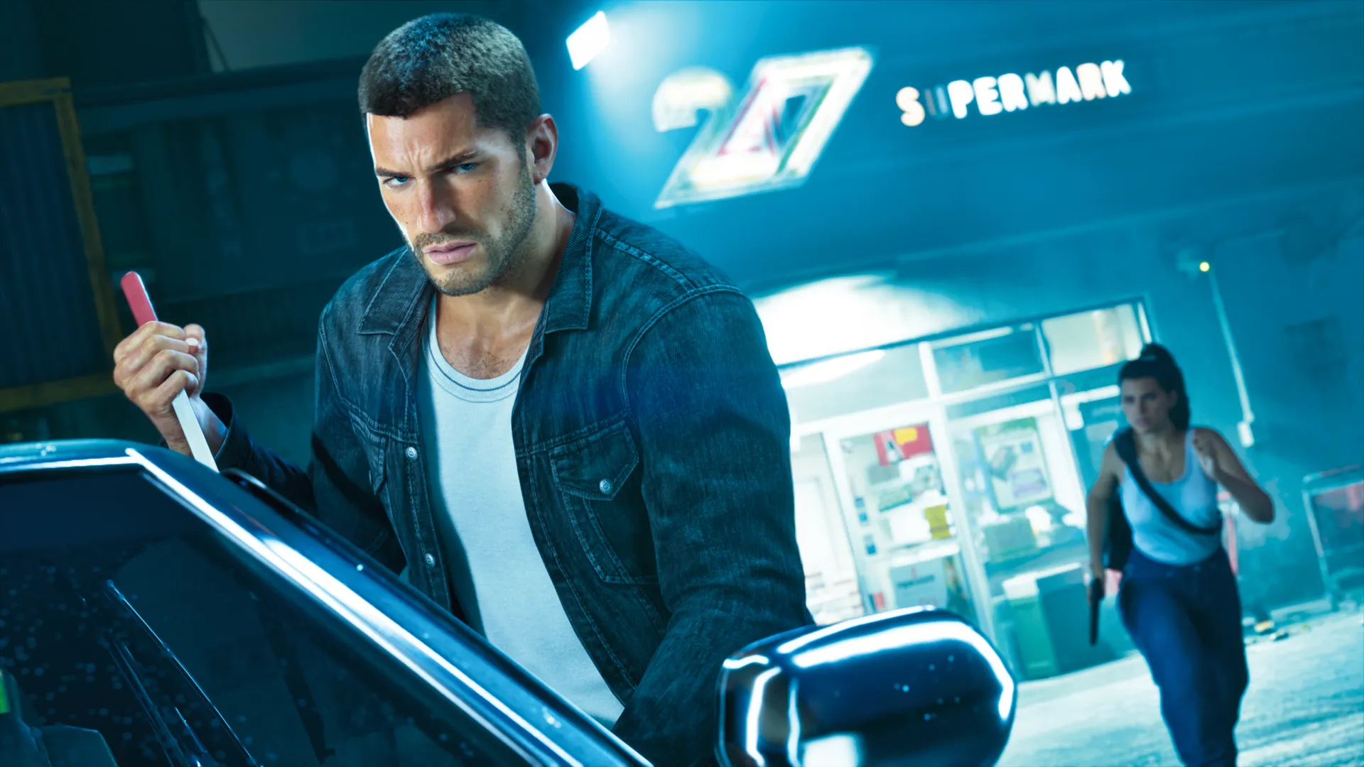 Jason Fuerza Un Auto Mientras Lucia Sale De Un Supermercado Tras Un Robo En Gta Vi