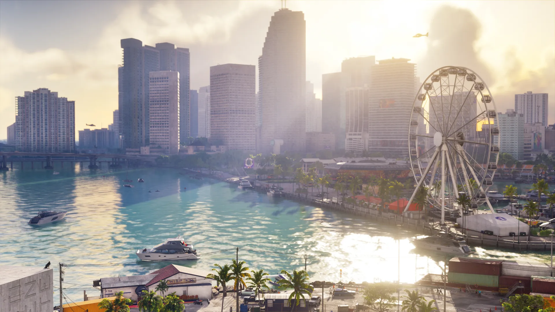Vista De Vice City De Día Con La Noria Y El Puerto En Gta 6