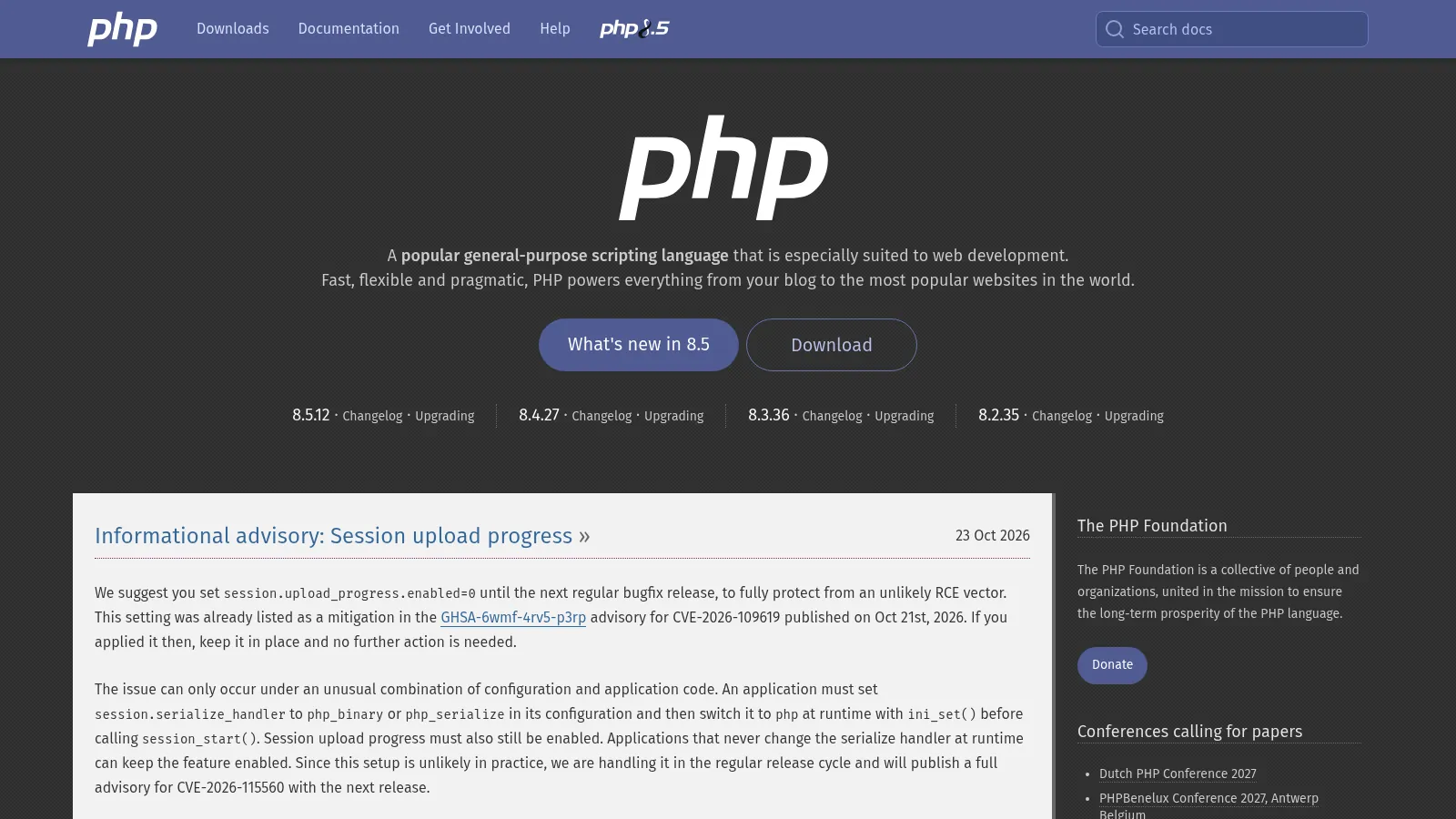 Aviso De Php2Shell En Php.net Con Las Versiones Seguras De Php